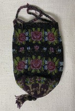 Alte Perlenstickerei Rosen Geldkatze 15x20,5/27,5cm