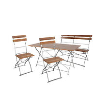 4tlg Biergartenmöbel Biergarten Garnitur Klapptisch 2 Klappstühle + Bank Akazie