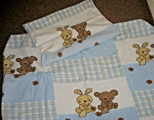Dobnig Kinder-Bettwäsche 2tlg Hase Bär weiß-blau 100/135 Material Biber **TOP**