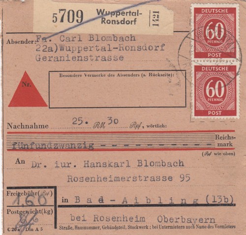 Paketkarte 1947