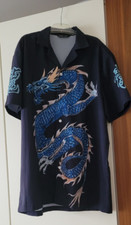Hemd Unisex  Gr. S dunkelblau mit Drachen leichter Stoff Shein