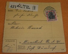 Paketkarte 1917 Ostheim v.d. Rhön - Wirmsthal Post Euerdorf 30 Pf. Germania