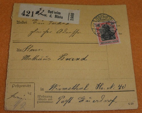 Paketkarte 1917 ostheim d - paketkarte,