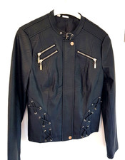 Kunstleder Damenjacke  Gr. 38 schwarz figurbetont Lederjacke Lederimitat Jacke