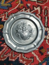 Zinnteller 23cm mit Wappen, Löwe & Adler, Zierplatte Wanddeko rar