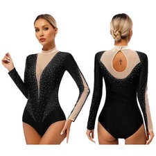 DE ranrann Turnanzug Damen Tanzbody Glitzer Ballettanzug Sportbody Gym Leotard