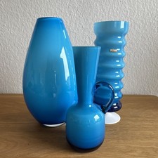 3x POP ART VASEN Friedrich Opalglas Türkisblau SPACE AGE 1970er Mid Century