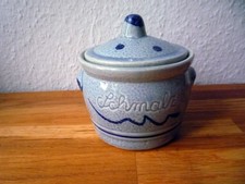 blau grauer Schmalztopf, Vorratstopf für Schmalz, Vorrats Topf, Senftopf