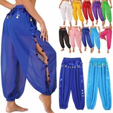 DE iEFiEL Damen Bauchtanz Hosen Chiffon Tanzhose Glänzende Pailletten Pumphose
