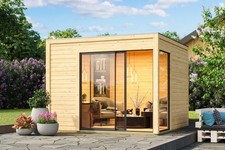 Gartenhaus Holz 38mm Poolhaus Holzhaus DICE 1 mit ALU-Schiebetür 308x308 cm