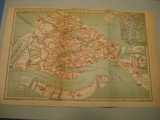 Venedig Stadtplan mit Straßen von 1895 Alte Original Karten  Lithographie