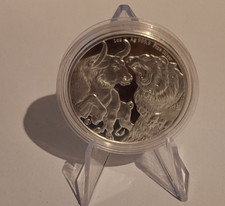 Eine Unze OZ 999er Feinsilber Tokelau 2022 Five Dollars in Kapsel. Bulle und Bär