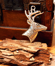 Großer Kettenanhänger Hirsch Hirschkopf Trachtenschmuck antik Silberfarbe (1)