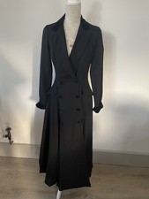 Vintage Laura Ashley Kleid Mantel UK 8 schwarz Reiten Steampunk Samt Wolle gefüttert sehr guter Zustand