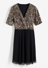 Kleid mit Pailletten Gr. 40/42 Roségoldfarben Schwarz Damen Mini Abendkleid Neu