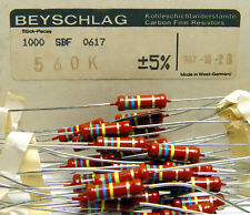 30x Beyschlag Kohleschicht Widerstand 560 kOhm, SBF 0617, 1W, NOS