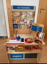 Kaufladen / Tankstelle mit Viel Zubehör Aus Holz