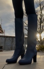 Sergio Rossi Stiefel gr. 38,5 Blau Kunstmaterial Kniehoch mit Orginalkarton