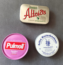 3 Blechdosen- Hustenbonbons "Pullmoll"; " Apotheke" - Pfefferminz "Smith Kendon"