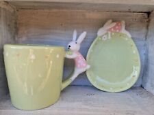 Tasse mit Teller Ostern Weiß Ostergeschirr Grün Porzellan