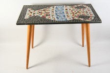 C25Z08- Vintage Holz Beistelltisch Tischplatte mit Mosaik um 1960/70