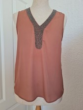 Only Top Ärmellose Bluse Braun Perlen Bestickt Boho 40