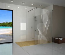 Walkin-Dusche Duschwand Lasergravur 6006-F "Wirbel" mit Haltestange Edelstahl