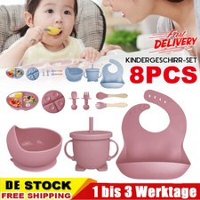 8in1 Silikon Baby Geschirrset Kindergeschirr Kinder Teller mit Saugnapf BPA Frei