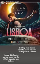 2 Tickets For Luan Santana Lisbon 21/08