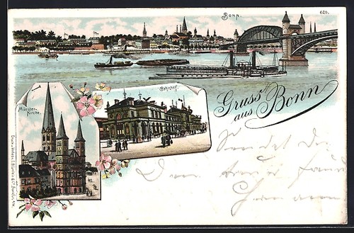 Lithographie bonn panorama - lithographie, bonn,