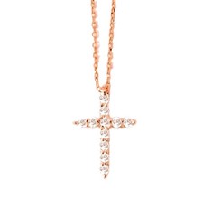 Gelin zierliches 14K massives Rotgold Diamant Kreuz 18" Halskette - 0,14 ct. 13 mm x 8 mm