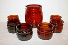 Rumtopf-Set, braunes Glas, Topf 14 x 11 cm/ Gläser 8 x 6 cm, 8 x Deko-Picker