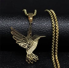 Kette Anhänger Edelstahl Gold Silber Vogel Kolibri Blume MS1-2993