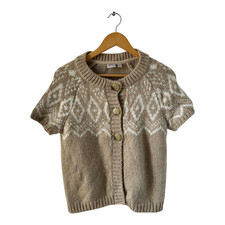 Esprit Strickjacke Damen Gr M Beige Wollmix Kurzarm Muster Knöpfe Alpaka