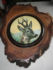 Schützenscheibe Ehrenscheibe Rehbock Hirsch  Jagd Wilderer v. 1932 Birkenholz