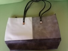 Shoppingtasche Damen - weiß/grau marmoriert - 48x30x12 cm - Trage-/Umhängehenkel