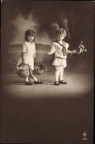 Kinder mit blumen junge - ak,