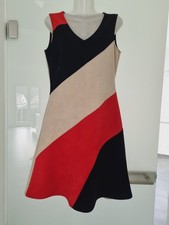 FAS Paris Kleid Waschleder ärmellos M dreifarbig schwarz beige rot weich NEU