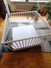 Laufgitter 100x100 von Sämann, weiß, inkl. Matratze, höhenverstellbar