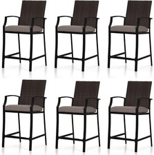 6er Set Barhocker Gartenstühle Rattan Balkonstühle Outdoor Tresenhocker M/ Lehne