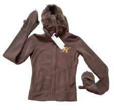 Hooch Damen Fleecejacke Kapuzenjacke Hoodie mit Handschuhe Gr. 8 wie Gr. S Neu