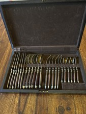 Bronze Besteck (eine Gabel Fehlt) 6 Pers.Royal Holzgriff Vintage