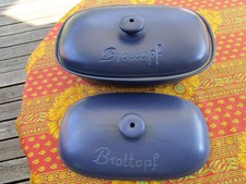 Großer Brottopf Keramik mit 2 Deckel  Töpferware Handarbeit blau