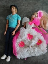 Barbie Ken Puppen Brautpaar Brautkleid Licht Effekte Ball Pink für Schultüte dek