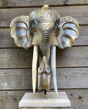 48cm Büste Ständer Bild Deko Akazie Holz Elefant Elefanten Kopf Maske Indien