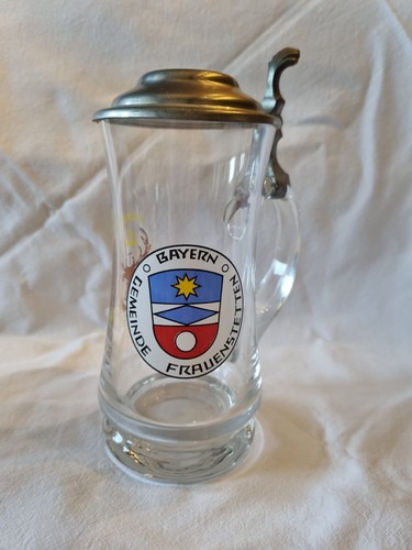 Bierkrug glas mit zinndeckel - mit,