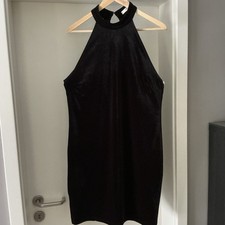 Mango Kleid Damen Neckholder, Stehkragen, schwarz, Samt-ähnlich, Gr. XL