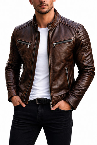 Herren braun lederjacke echt - braun,