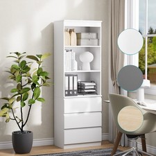 Bücherregal Hochschrank, 3 Schubladen & 3 Regale MDF Hochregal mit