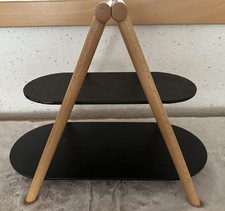 TCHIBO Etagere, 2 Etagen, m. echten Schieferplatten + Buchen-Massivholz-Gestell